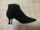 ZHR女靴气质尖头短靴女质感绒面加绒保暖百搭靴子女增高酒杯跟 Y373 黑色 36 实拍图