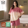 猫人（MiiOW）女士睡衣女夏季纯棉时尚韩版圆领短袖短裤宽松可外穿家居服套装 实拍图