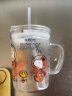 史努比玻璃杯家用儿童牛奶杯子带刻度耐热吸管水杯宝宝奶粉杯带把手早餐喝奶杯微波炉可加热 350ML太空橙5018 实拍图