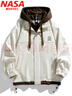 NASA MARVEL夹克男春秋季连帽假两件透气时尚防风宽松情侣装 米白色 XL 实拍图