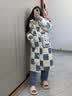 另约三层夹棉珊瑚绒睡袍女冬季2026年新款加厚长款宽松家居服睡衣套装 6345JI 蓝白格子兔 L 实拍图