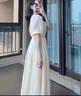 镜莎夏季女生短袖夏天裙子连衣裙学生高中高中生女装夏季温柔风黄色长裙V领收腰显瘦泡泡袖法式复古连衣裙子 奶黄色连衣裙 M 实拍图