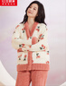 红豆居家（Hodohome）【加绒加厚】秋冬保暖印花女士开衫长袖睡衣套装甜美居家服可外穿 蜜橘粉 M 女士165 实拍图