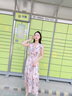 AUI 碎花雪纺连衣裙女2022夏新品设计感时尚女装中长款V领无袖裙子 粉色 M 实拍图