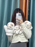 晨阴可爱帕恰狗连指毛绒手套女生冬季卡通保暖加绒学生冬天骑车防寒冻 卡其色小狗手套 实拍图