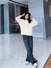 真维斯（JEANSWEST）圆领卫衣女春秋2025新款女装无帽长袖美式潮牌上衣女士高级感外套 加绒 米色-黑桃皇后_左袖下 M 实拍图