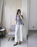 妍莉芬休闲裤女装时尚衣服套装女2025年夏季新款休闲阔腿裤两件套裤子 灰色 套装 M (建议95斤-105斤) 实拍图
