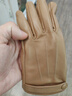 曼查斯特真皮手套女薄款触屏山羊皮单皮短款骑车开车秋冬加绒保暖修手 卡其色丝光薄里 S 实拍图