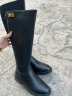 狄德拉真皮长靴女秋冬粗跟全牛皮高筒靴显瘦不过膝后拉链百搭加绒骑士靴 黑色单里 35 (225mm) 标准码 实拍图