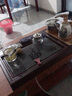 瓷牌茗茶具功夫茶具茶盘实木家用整套四合一电热炉茶台茶托盘排水式仿乌金石 黑陶海浪侧把+黑流窗4合1炉 实拍图
