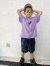 巴帝巴帝男童夏装套装2024新款洋气中大童夏季短袖t恤酷帅男孩衣服两件套 紫色 120 cm 实拍图