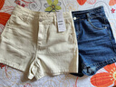 betu百图女装高腰百搭牛仔短裤显瘦A字多色牛仔短裤女2203T59 浅杏色 S 实拍图