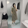 衣典零一（LEDIALYI）棉麻连衣裙2026新款夏季高档法式遮肚子显瘦中年亚麻碎花裙子夏天 卡其绿 M （建议95-120斤） 实拍图