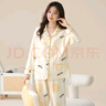 婧麒月子服春夏哺乳产后孕妇睡衣喂奶家居服套装夏季薄款带胸垫 淡黄表情/四季款180g M 实拍图