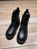 ZHR马丁靴女复古加绒厚底短靴女潮酷系带圆头工装女靴 H156A 黑色 37 实拍图