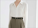 FitonTon缎面衬衫女长袖秋冬百搭职业衬衣复古港风垂感通勤上衣 白色 S 实拍图