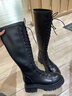 ZHR则则长筒靴女不过膝粗跟骑士靴女复古绑带显瘦女靴 CQ10H 黑色 37 实拍图