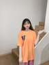 妃丽慕尚夏季中长款设计感上衣洋气学生蝴蝶刺绣短袖T恤女韩版宽松女装 532桔色 L 实拍图