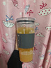 圆舍带吸管杯玻璃水杯成人大容量美式冷萃咖啡杯奶茶杯大号印花喝水杯 大号都市吸管杯【皮革防烫杯套】 实拍图