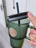 乐唯诗（LOVWISH）墨绿原色玻璃水杯带把咖啡杯饮料杯 墨绿印章杯【带盖吸管】 410ml 1只 实拍图