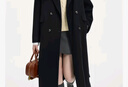 范思蓝恩钻石立裁系列 100%羊毛复古翻领双排扣大衣女秋冬高级感毛呢外套 气质黑 XXS 实拍图