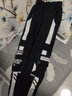 边七工装裤子男韩版潮流九分裤束脚哈伦裤秋冬季宽松束脚休闲裤子潮 黑色白条 M 建议体重85-95斤 实拍图