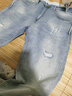 英爵绅（YINGJUESHEN） 春秋新款牛仔裤男韩版修身破洞挂饰九分裤磨破刮烂毛边小脚裤 浅蓝色 34 实拍图