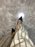 达芙妮七夕高跟女绒面细跟一脚蹬职业气质尖头单鞋 绒黑（5cm跟高） 40 实拍图