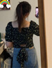 独束大码女装碎花法式优雅时尚套装女夏装新款微胖mm修身两件套裙子 上衣 M 实拍图