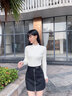 香影半高领打底针织衫女2025秋冬季新款高级感木耳边拼接内搭毛衣 米色 S 实拍图