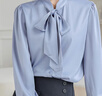 FitonTon长袖衬衫女秋冬款蝴蝶结系带设计感职业气质衬衣缎面上衣蓝色 M 实拍图