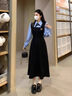 瑜尚臻品假两件学院风长袖连衣裙子女秋冬季教资面试通勤韩系穿搭套装 【黑色】M（90-110斤） 实拍图