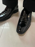 老人头皮鞋男冬季男士皮鞋商务正装鞋尖头内增高鞋婚鞋皮鞋 平跟款-黑色 38 实拍图