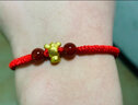周福生黄金转运珠男福佑生肖蛇本命年红绳手链刻字 生日礼物送女友 单个福佑鼠（下单备注手寸或身高体重） B款：黑加酒红4玛瑙 实拍图