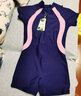 OPSEA 儿童泳衣女中大童带胸垫连体裙式初高中6-18岁大码保守少女泳装 深蓝色 M(建议120-130cm,体重35-45斤) 实拍图