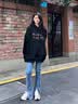 灿图重磅连帽卫衣女春秋季潮流长袖上衣服慵懒风休闲宽松小个子外套女 黑色常规款 L 实拍图