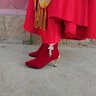 奈驷婚鞋女新娘高跟鞋细跟加绒红色高跟短靴结婚新娘鞋冬季秀禾婚靴子 红色9厘米珍珠冠莲花款 40 实拍图