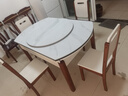沐晨岩板餐桌实木可伸缩折叠圆餐桌椅组合现代简约小户型餐厅吃饭桌子 旗舰版4轨道胡白色-雪山白岩板【木椅】 1.35m一桌四椅 实拍图