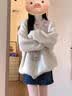LDBE软糯v领带拼接毛衣女秋冬季小众设计感慵懒风韩系长袖针织衫上衣 杏色 M 实拍图