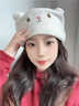 途尊秋冬季薄款大头围帽子日系卡通可爱兔耳朵月子堆堆帽保暖套头冷帽 猫猫【粉色】 实拍图