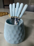 耐持水果叉家用水果签收纳罐套装蛋糕小叉子创意可爱不锈钢轻奢果插 蓝色浮雕罐+5只水果叉 实拍图
