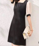 欧莎（OSA）黑色方领连衣裙女夏季23年新款中长款赫本风法式泡泡袖裙子短袖 黑色B L 实拍图