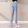 真维斯（JEANSWEST）牛仔裤女2025夏季高腰弹力垂坠感九分烟管裤开叉小个子复古蓝2XL 实拍图