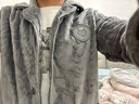 韩彩睡衣男法兰绒冬季珊瑚绒保暖加绒加厚男士家居服套装 灰色 L 实拍图
