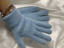 目丸纯色针织冬天女触屏防风加绒保暖防寒毛线手套女分指冬季蓝色手套 蓝色【露指触屏手套】 实拍图