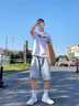 POUM牛仔短裤子男夏季款休闲松紧宽松沙滩直筒五分裤美式复古潮流裤 QZXS-N49浅蓝色 XL 【建议135-150斤】 实拍图