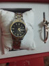欧美时手表男士石英表瑞士认证双日历气质镶钻防水女士情侣名表 间金黑面钢带【绅士男表】 实拍图
