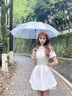 欧维沃（OUWEIWO）甜美气质国风改良蝴蝶结收腰连衣裙女学生夏季小个子a字裙子高腰 米白色连衣裙 S 实拍图