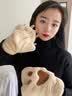 蓓沐格手套女可爱猫爪冬季保暖加绒加厚冬天摩托车骑行毛绒半指全指棉冬 【米白色】猫爪半指手套 加厚绒面内里（带绳子） 实拍图