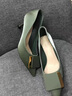 DAPHNE达芙妮单鞋女皮鞋春季新款尖头浅口豆豆鞋低跟粗跟婚鞋玛丽珍女鞋 绿色 跟高2.5cm 37 (235mm) 标准码 实拍图